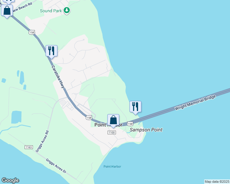 map of restaurants, bars, coffee shops, grocery stores, and more near 109 James Griggs Rd in Point Harbor