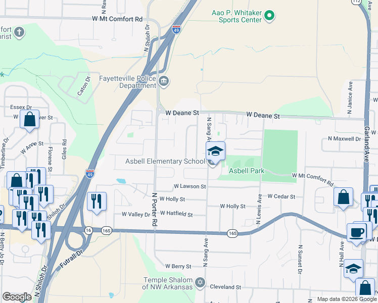 map of restaurants, bars, coffee shops, grocery stores, and more near 1628 Evening Shade Drive in Fayetteville