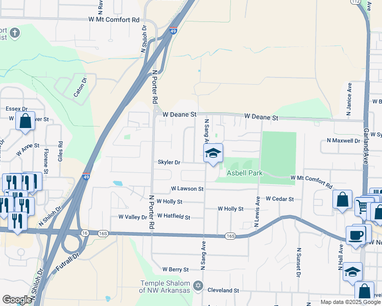 map of restaurants, bars, coffee shops, grocery stores, and more near 1603 Evening Shade Drive in Fayetteville