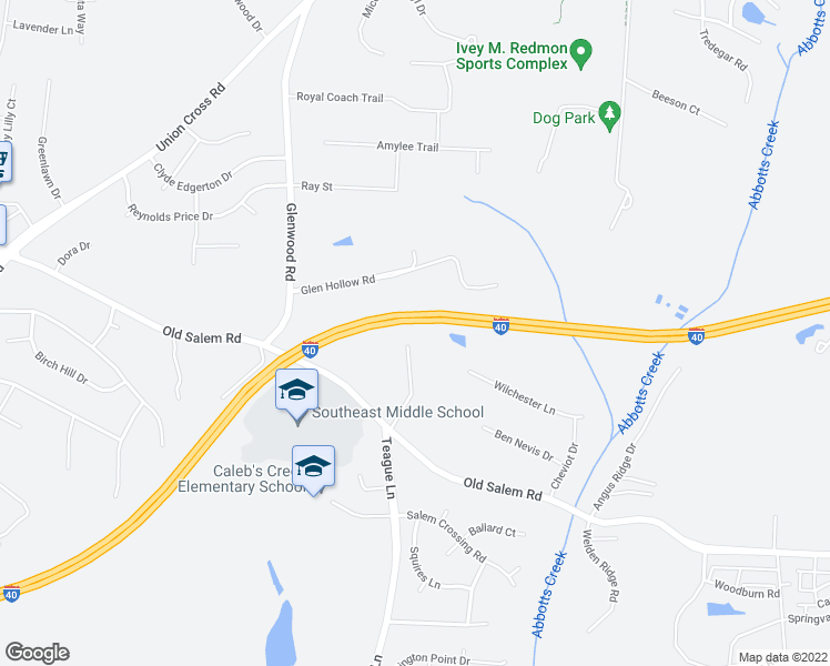 map of restaurants, bars, coffee shops, grocery stores, and more near 1700 Martinlake Road in Kernersville