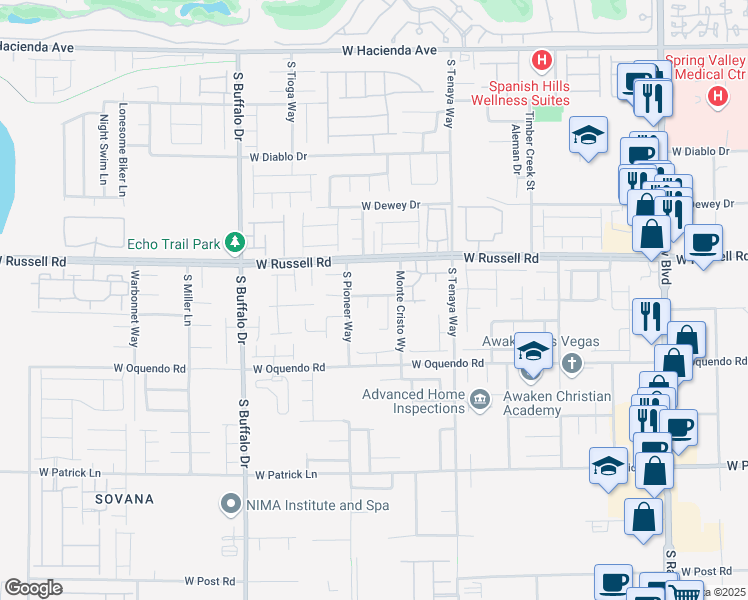 map of restaurants, bars, coffee shops, grocery stores, and more near 5774 Native Dancer Court in Las Vegas