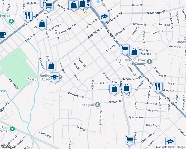 map of restaurants, bars, coffee shops, grocery stores, and more near 623 Everett Street in Burlington