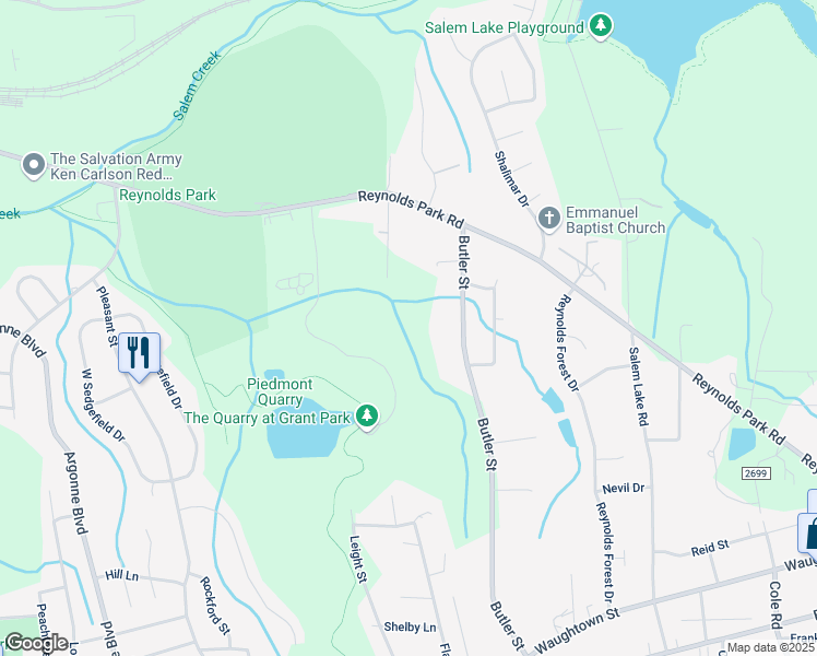 map of restaurants, bars, coffee shops, grocery stores, and more near 1246 Butler Street in Winston-Salem