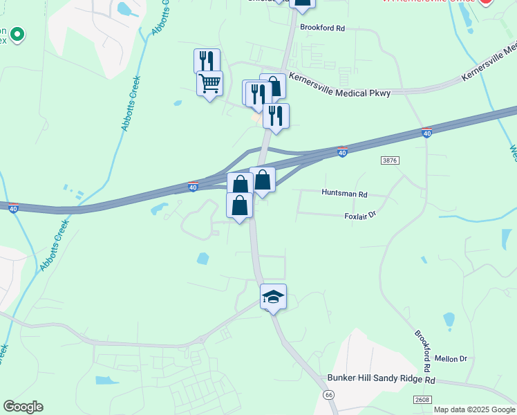 map of restaurants, bars, coffee shops, grocery stores, and more near 1579 North Carolina Highway 66 South in Kernersville