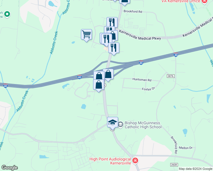 map of restaurants, bars, coffee shops, grocery stores, and more near 1579 North Carolina Highway 66 South in Kernersville
