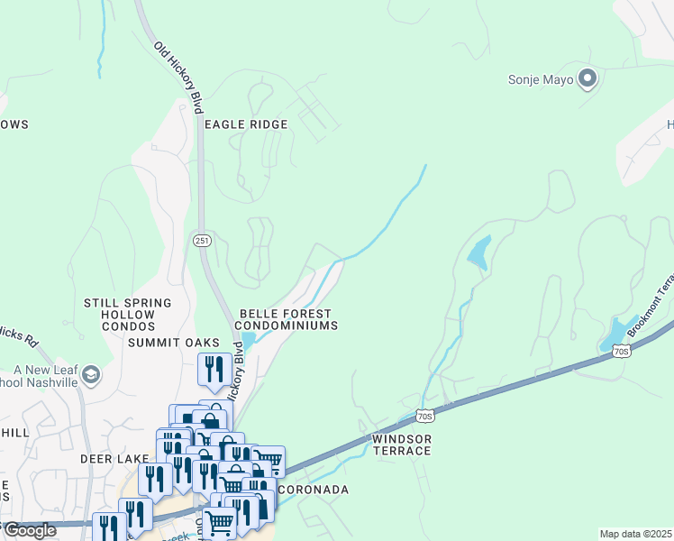 map of restaurants, bars, coffee shops, grocery stores, and more near 214 Old Hickory Boulevard in Nashville