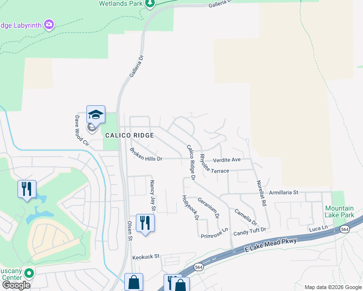 map of restaurants, bars, coffee shops, grocery stores, and more near 1132 Calico Ridge Drive in Henderson