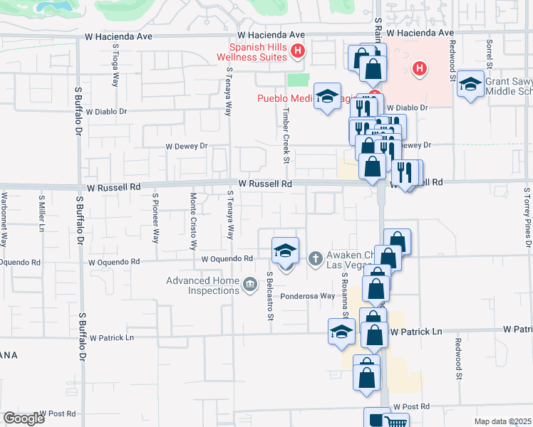 map of restaurants, bars, coffee shops, grocery stores, and more near 7232 Deer View Court in Las Vegas