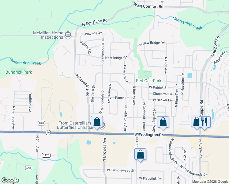 map of restaurants, bars, coffee shops, grocery stores, and more near 1598 North Caddo Avenue in Fayetteville