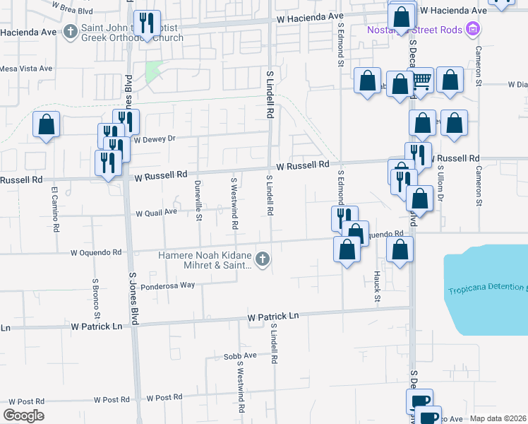 map of restaurants, bars, coffee shops, grocery stores, and more near 5815 South Lindell Road in Las Vegas