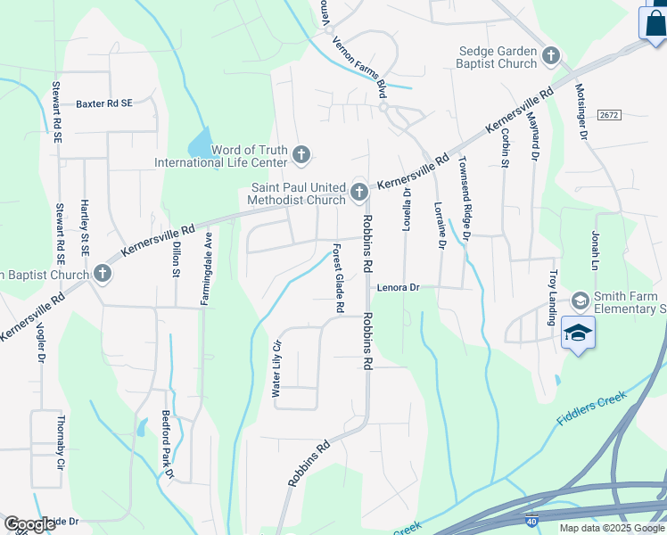 map of restaurants, bars, coffee shops, grocery stores, and more near 154 Forest Glade Road in Winston-Salem