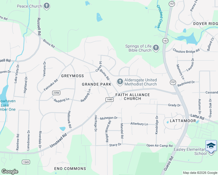 map of restaurants, bars, coffee shops, grocery stores, and more near 3 Tacoma Court in Durham