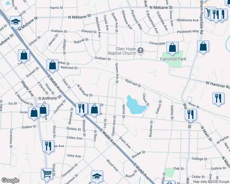 map of restaurants, bars, coffee shops, grocery stores, and more near 1063 Queen Ann Street in Burlington
