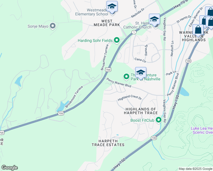 map of restaurants, bars, coffee shops, grocery stores, and more near 520 Laurel Park Drive in Nashville