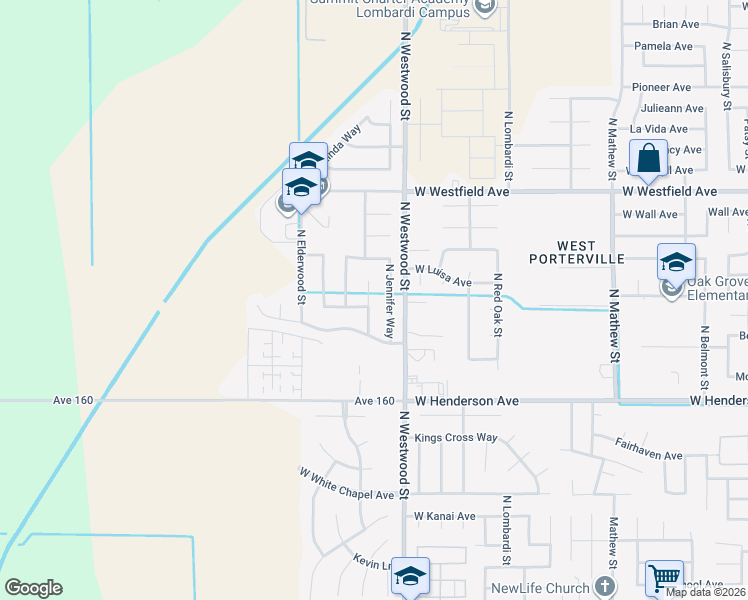 map of restaurants, bars, coffee shops, grocery stores, and more near 994 North Sycamore Way in Porterville