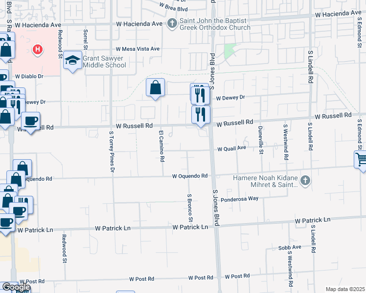 map of restaurants, bars, coffee shops, grocery stores, and more near 6210 West Quail Avenue in Las Vegas