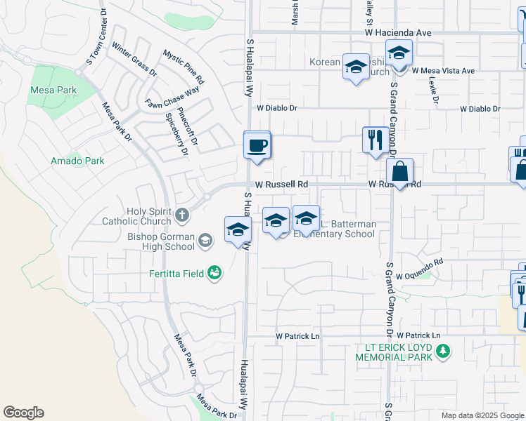 map of restaurants, bars, coffee shops, grocery stores, and more near 5761 Danish Garden Street in Las Vegas