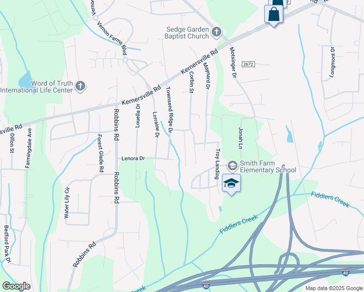 map of restaurants, bars, coffee shops, grocery stores, and more near 224 Williamsgate Court in Winston-Salem