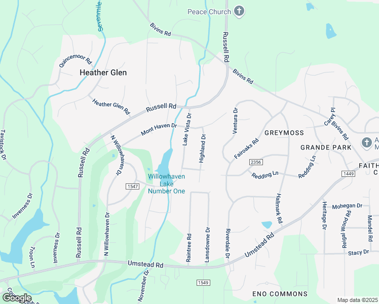 map of restaurants, bars, coffee shops, grocery stores, and more near 5416 Lake Vista Drive in Durham