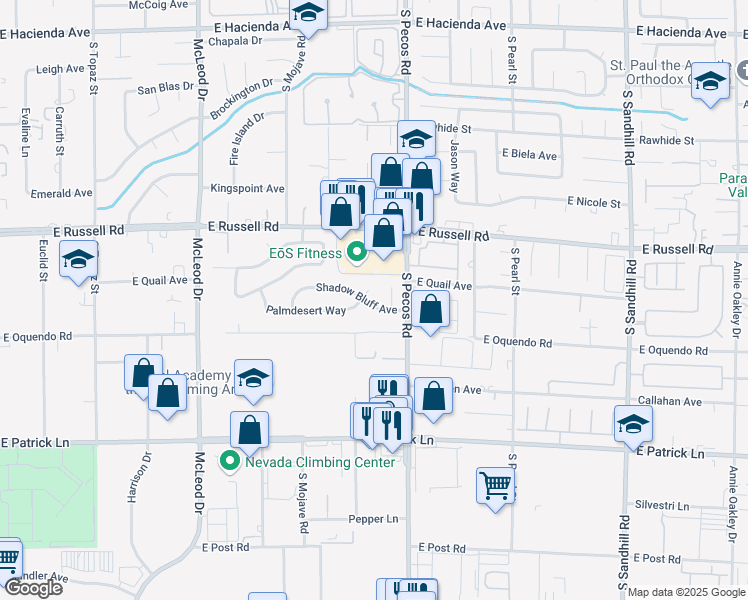 map of restaurants, bars, coffee shops, grocery stores, and more near 3331 Palmdesert Way in Las Vegas