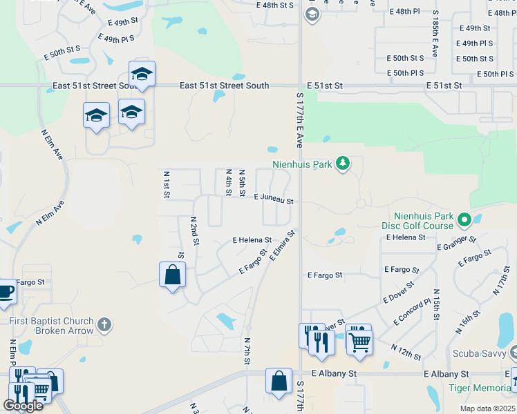 map of restaurants, bars, coffee shops, grocery stores, and more near 3220 North 6th Place in Broken Arrow