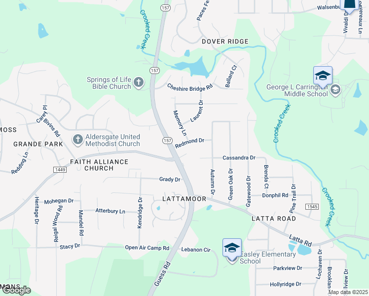 map of restaurants, bars, coffee shops, grocery stores, and more near 1607 Redmond Drive in Durham