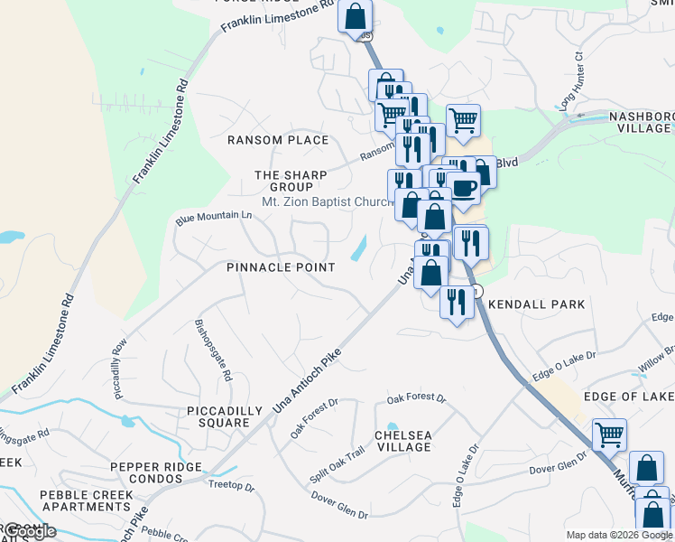 map of restaurants, bars, coffee shops, grocery stores, and more near 841 Rocky Mountain Parkway in Nashville