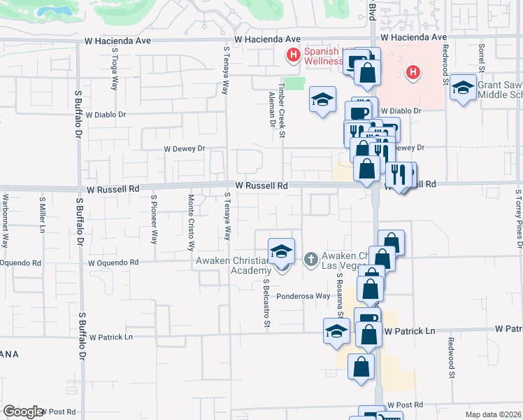 map of restaurants, bars, coffee shops, grocery stores, and more near 7232 Deer View Court in Las Vegas