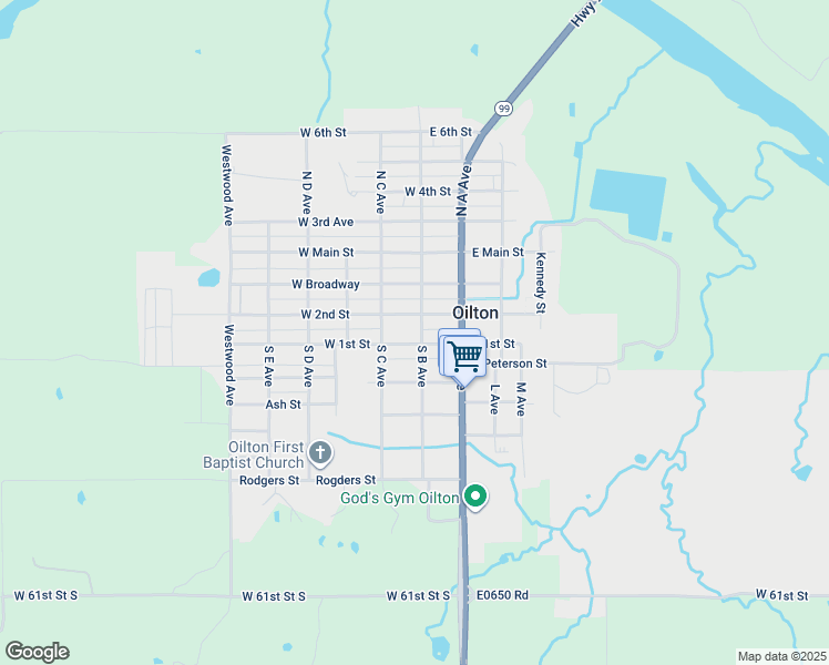 map of restaurants, bars, coffee shops, grocery stores, and more near 106 West 1st Street in Drumright
