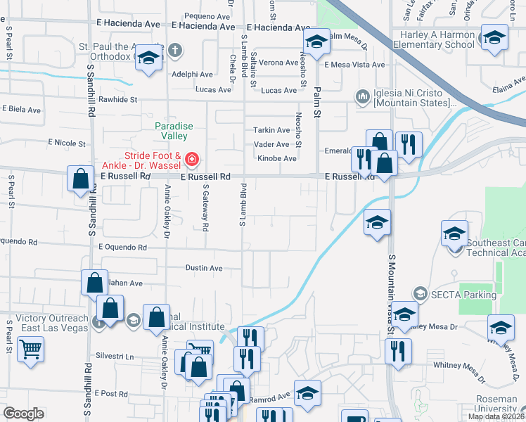 map of restaurants, bars, coffee shops, grocery stores, and more near 4250 East Quail Avenue in Las Vegas