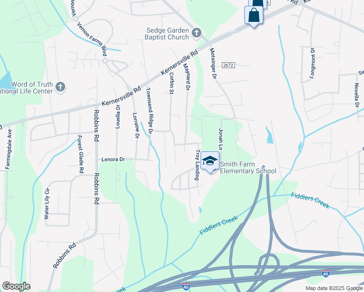map of restaurants, bars, coffee shops, grocery stores, and more near 300 Maynard Drive in Winston-Salem