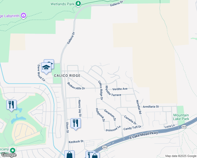 map of restaurants, bars, coffee shops, grocery stores, and more near 1133 Calico Ridge Dr in Henderson