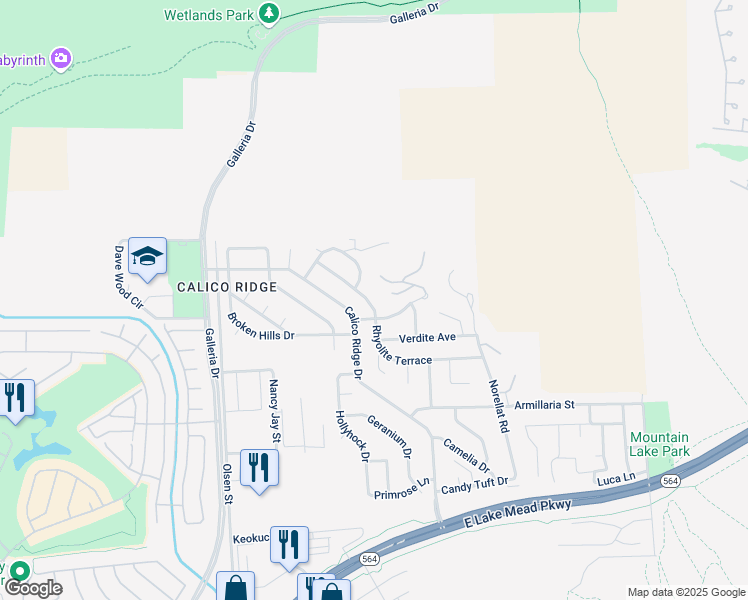 map of restaurants, bars, coffee shops, grocery stores, and more near 915 Rhyolite Terrace in Henderson