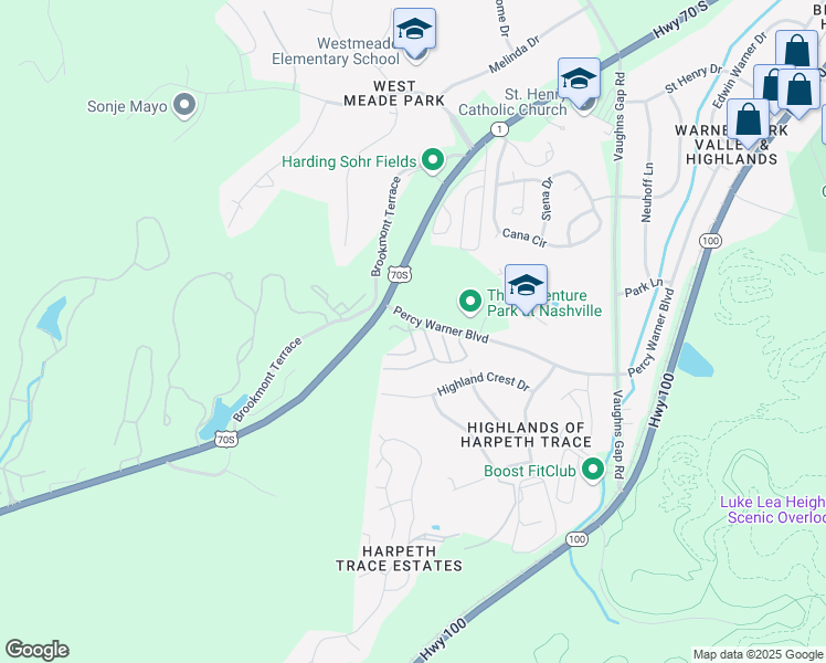 map of restaurants, bars, coffee shops, grocery stores, and more near 520 Laurel Park Drive in Nashville