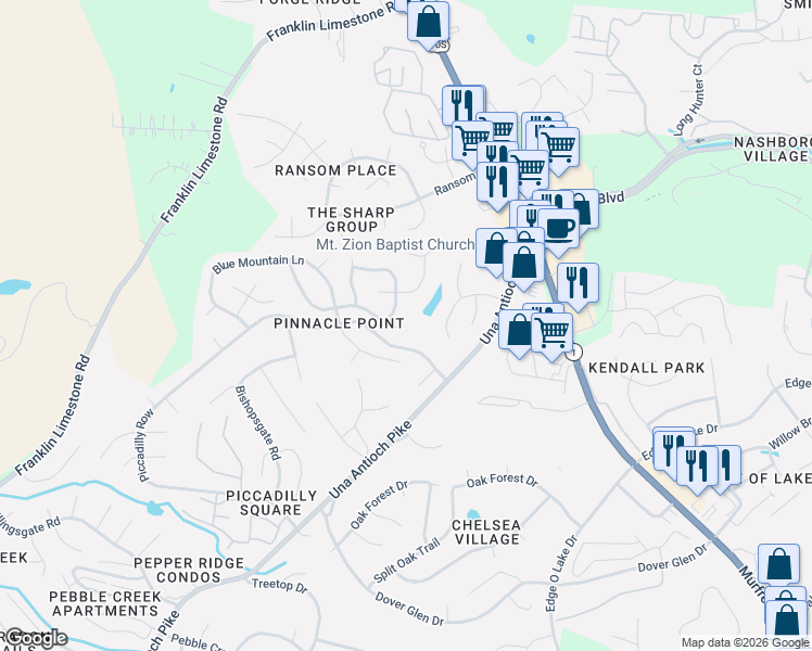 map of restaurants, bars, coffee shops, grocery stores, and more near 841 Rocky Mountain Parkway in Nashville