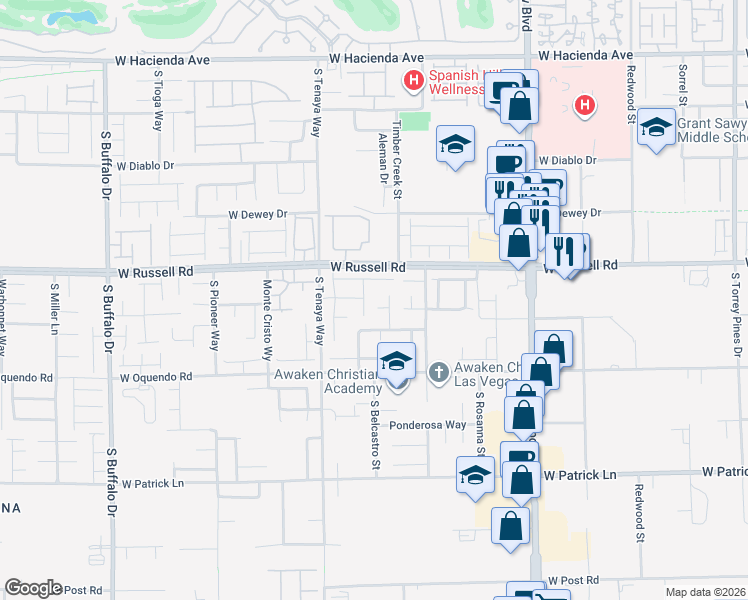 map of restaurants, bars, coffee shops, grocery stores, and more near 7232 Deer View Court in Las Vegas