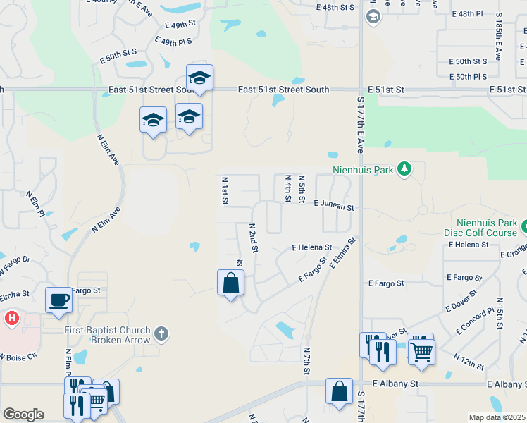 map of restaurants, bars, coffee shops, grocery stores, and more near 3226 North 2nd Place in Broken Arrow