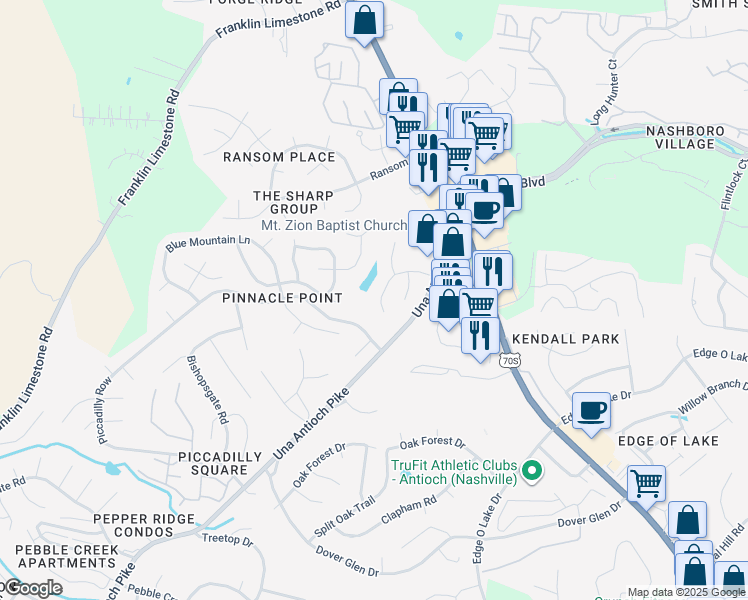 map of restaurants, bars, coffee shops, grocery stores, and more near 644 Ransom Village Way in Nashville