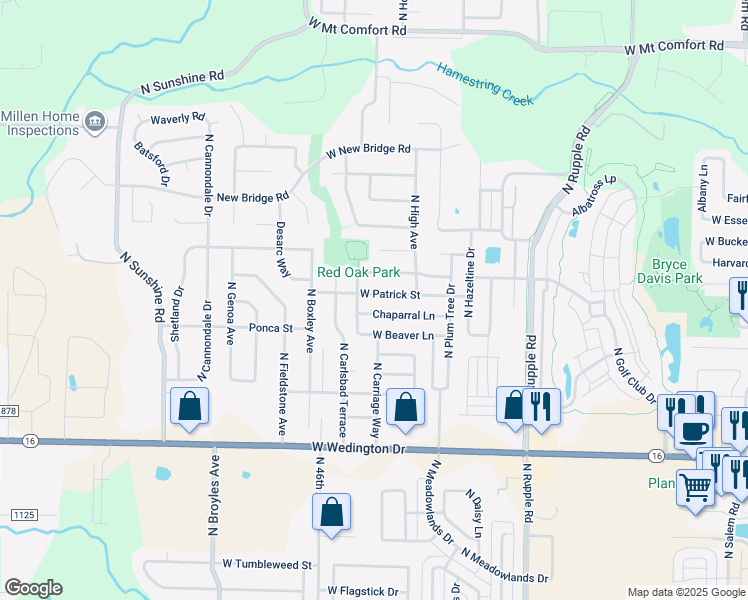 map of restaurants, bars, coffee shops, grocery stores, and more near 4459 W Patrick St in Fayetteville