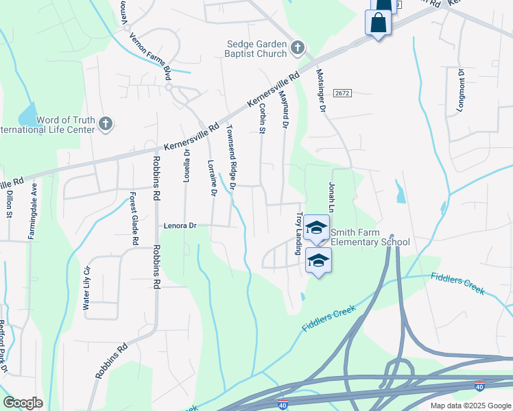 map of restaurants, bars, coffee shops, grocery stores, and more near 221 Williamsgate Ct in Winston-Salem