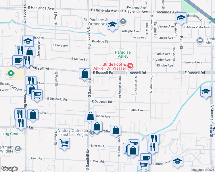 map of restaurants, bars, coffee shops, grocery stores, and more near 3897 Peachgate Avenue in Las Vegas