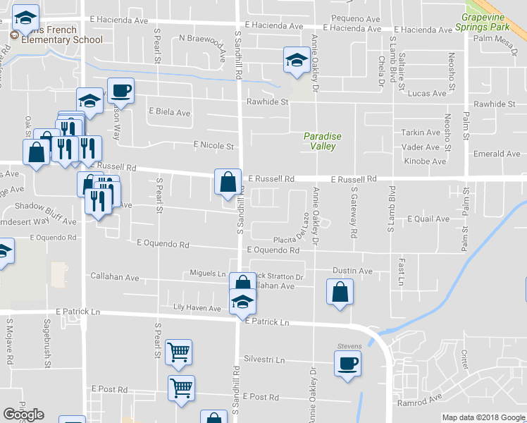 map of restaurants, bars, coffee shops, grocery stores, and more near 3817 Peachgate Avenue in Las Vegas