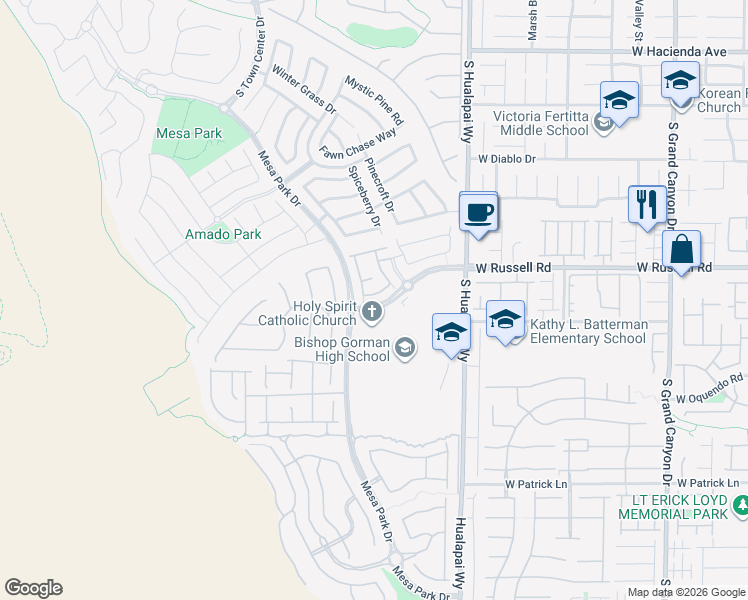 map of restaurants, bars, coffee shops, grocery stores, and more near 5757 Garriga Drive in Las Vegas