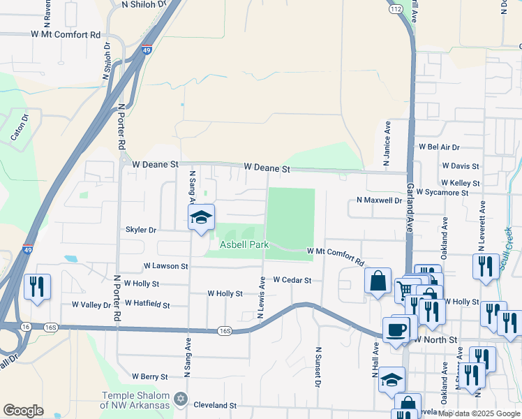 map of restaurants, bars, coffee shops, grocery stores, and more near 1806 Pleasant Woods Drive in Fayetteville