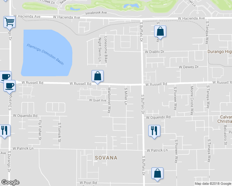 map of restaurants, bars, coffee shops, grocery stores, and more near 7962 Traditional Court in Las Vegas