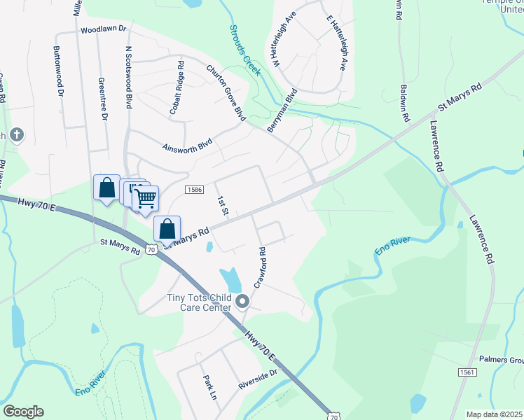 map of restaurants, bars, coffee shops, grocery stores, and more near 1509 Saint Marys Road in Hillsborough