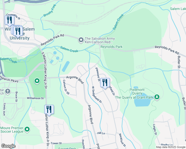 map of restaurants, bars, coffee shops, grocery stores, and more near 1214 West Sedgefield Drive in Winston-Salem