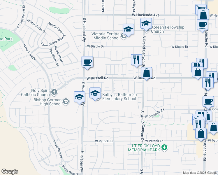 map of restaurants, bars, coffee shops, grocery stores, and more near Sir Atlas Court in Spring Valley