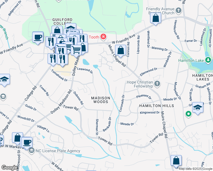 map of restaurants, bars, coffee shops, grocery stores, and more near 514 Arrowhead Drive in Greensboro