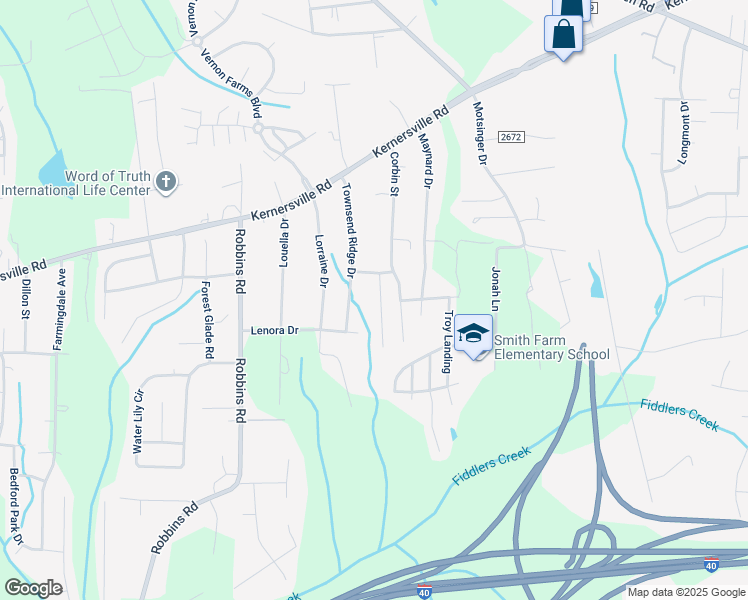 map of restaurants, bars, coffee shops, grocery stores, and more near 220 Williamsgate Court in Winston-Salem